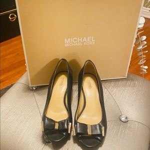 Michael Kors Open Toe Kiera Leather Wedges